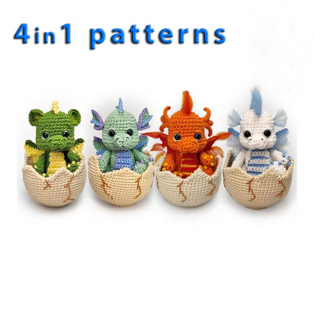 Elemental baby dragons crochet pattern, 4in1