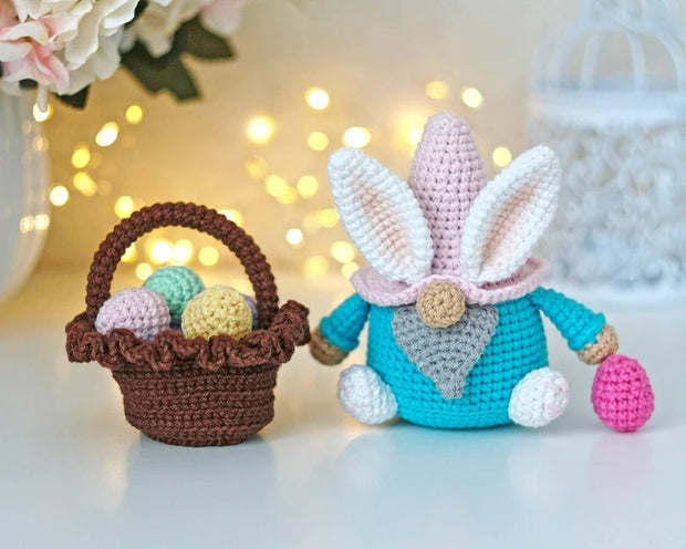 Easter crochet bunny gnome with basket pattern