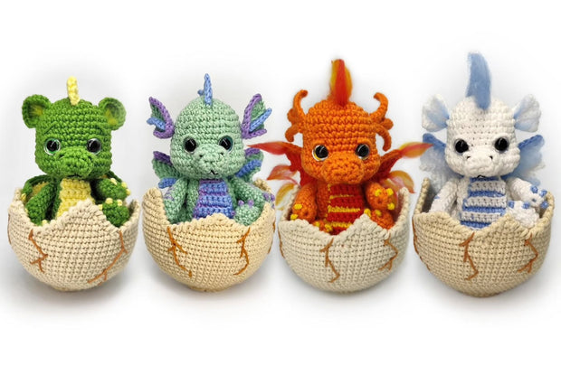 Elemental baby dragons crochet pattern, 4in1