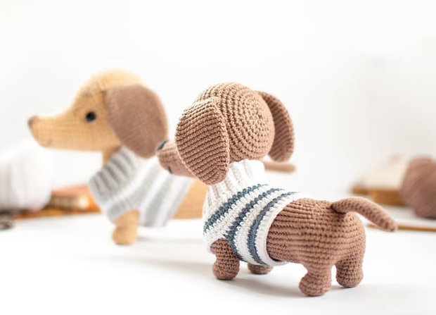 crochet Dachshund Dog pattern  with a sweater