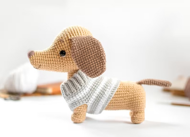 crochet Dachshund Dog pattern  with a sweater