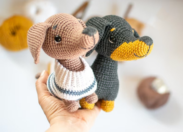 crochet Dachshund Dog pattern  with a sweater