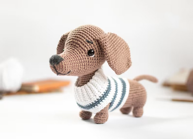 crochet Dachshund Dog pattern  with a sweater