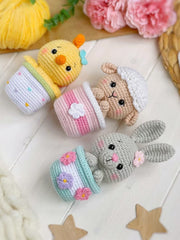 Crochet PATTERN SET Amigurumi Easter animals in pots