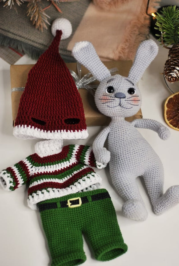 Amigurumi funny Bunny in Christmas Costume