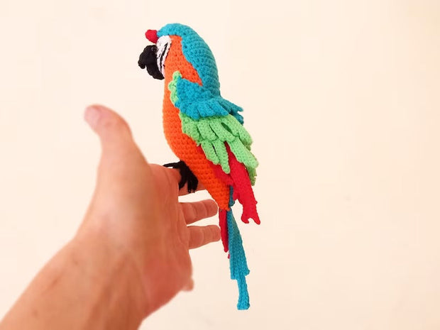 Red and blue macaw Crochet bird  Amigurumi toy