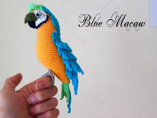 Red and blue macaw Crochet bird  Amigurumi toy