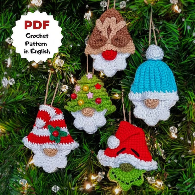 Set of 5 crochet Christmas ornament pattern